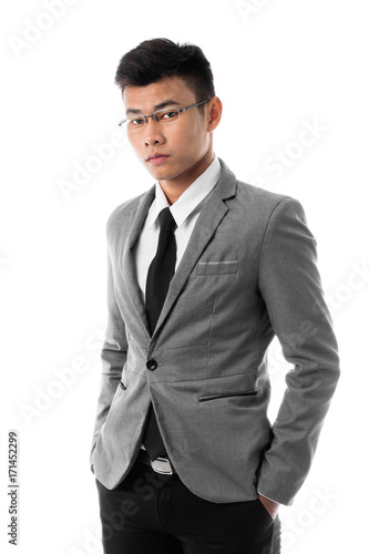 Portrait of a business man with glasses. Isolated on white background