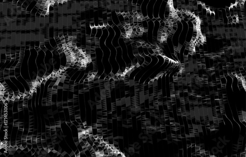 Abstract futuristic lines and dots grid. Intertwining web, a network of ropes, an unusual geometric black and white vector pattern.