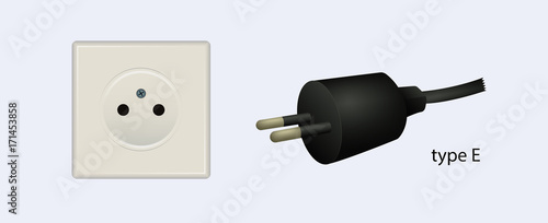 Electrical socket, electric outlet and plug VECTOR SET TypeE
