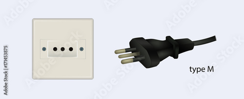 Electrical socket, electric outlet and plug VECTOR SET TypeM