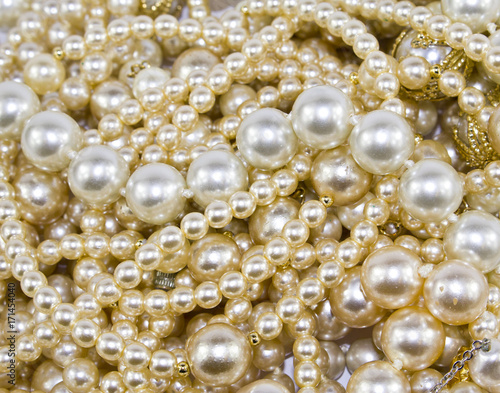 Macro Close Up of Beautiful Real Pearls and Necklaces Background