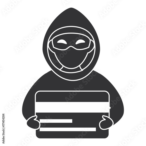 cyber thief avatar character with credit card vector illustration design