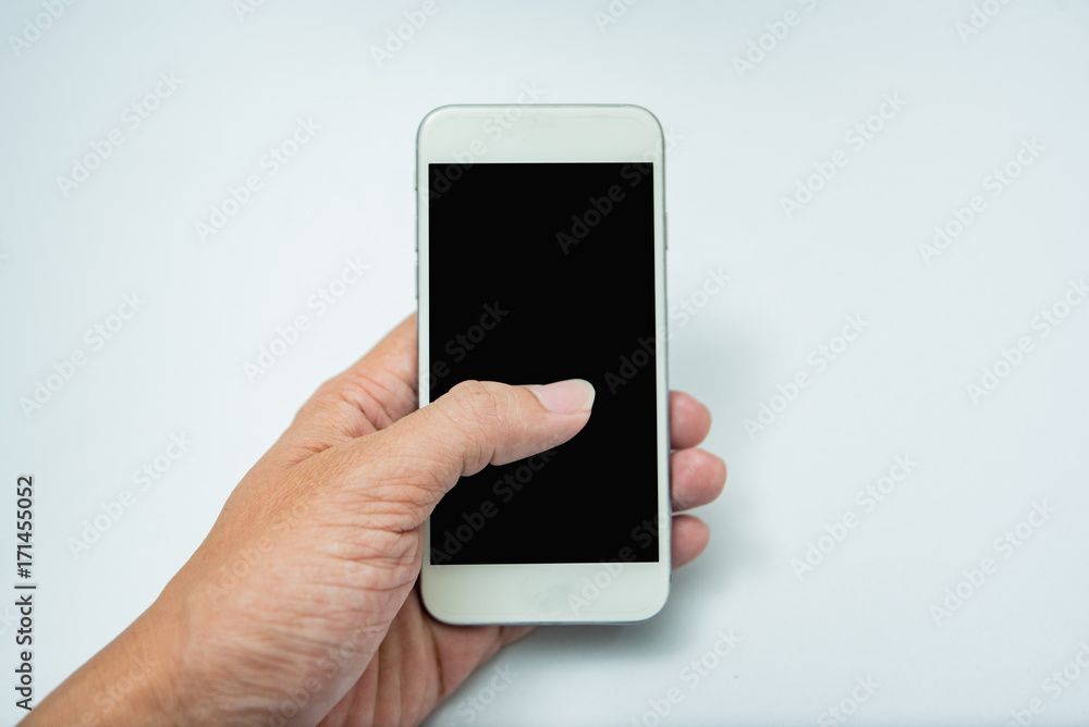 hand using mobile phone isolated white hand using mobile phone isolated white