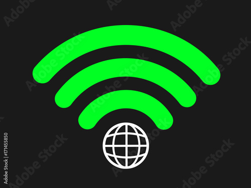 Wi-fi symbol with planet Earth - global connection to internet site and web. Digital and technologic innovation - general access to be online and use worldwide web through wireless technology