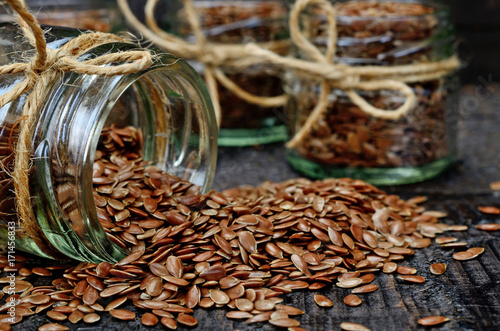 flaxseed in jar on table