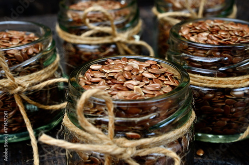 flaxseed in jar on  table