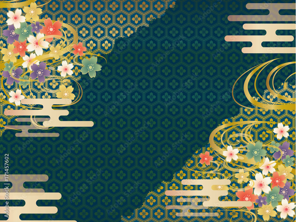 青と金の和柄の背景素材stock Vector Adobe Stock