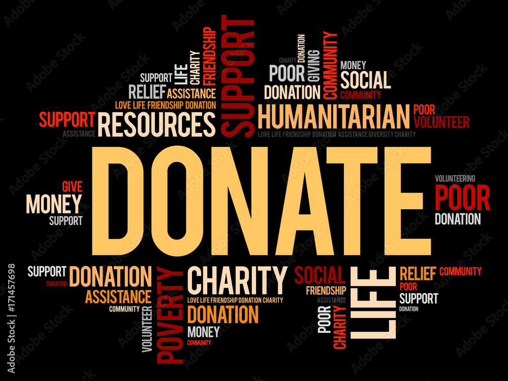 Donate word cloud collage, social concept background