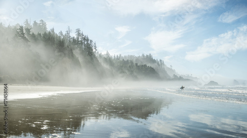 Idyllic view of Indian Beach at Ecola State Park during foggy weather photo