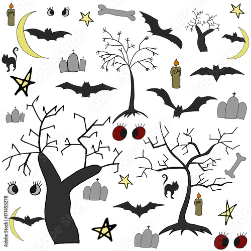 Hand Drawn Halloween Set. Holiday background.