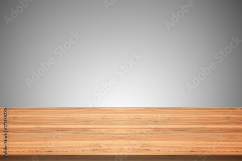 Empty teak wood table top on gray background space montage you product
