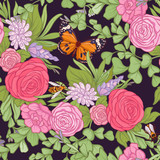 Floral seamless pattern with butterflies