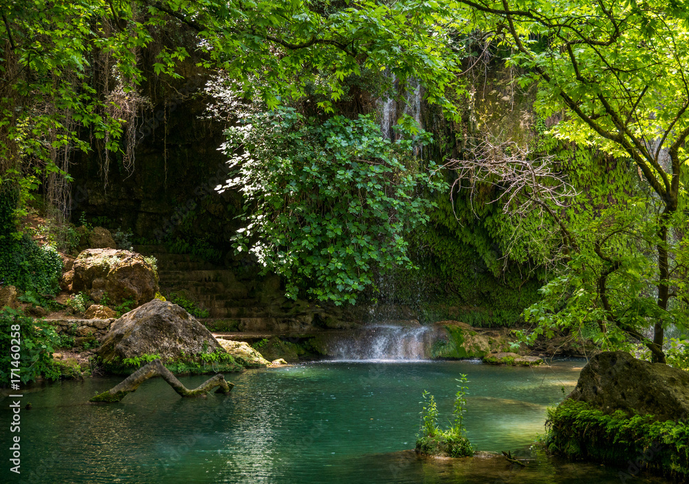 Scenic waterfall in the beautiful green forest. Turkey