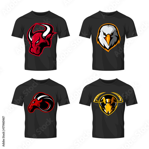 Furious hornet, bull, eagle and ram sport vector logo concept set isolated on white background. 
Premium quality wild animal emblem t-shirt tee print illustration.