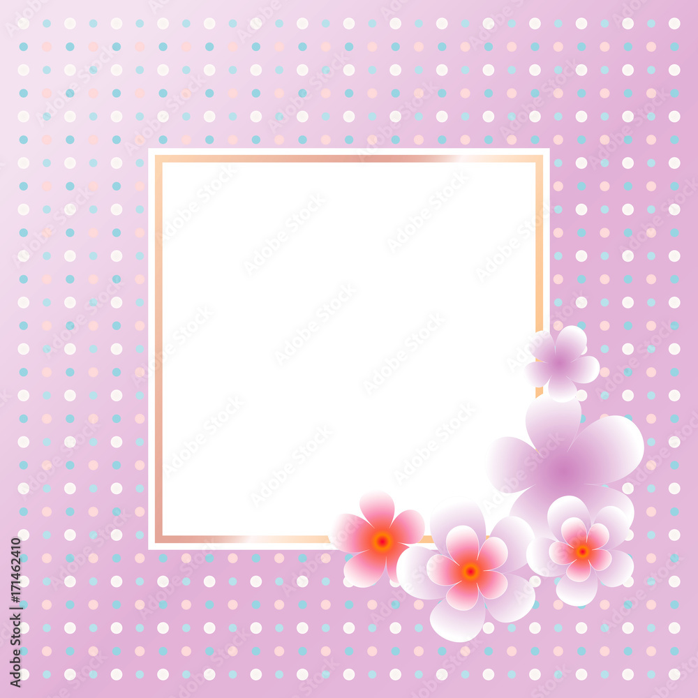 Violet Sakura flowers isolated on light Purple dotted background. Apple-tree flowers. Square Frame Cherry blossom. Vector Violet Sakura flowers isolated on light Purple dotted background. Apple-tree flowers. Square Frame Cherry blossom. Vector