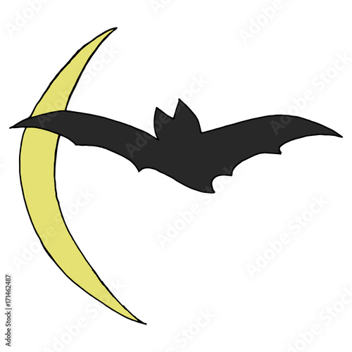 Hand Drawn Halloween Set. Bat with the Moon.