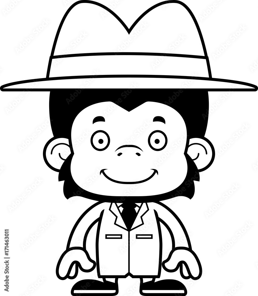 Fototapeta premium Cartoon Smiling Detective Chimpanzee
