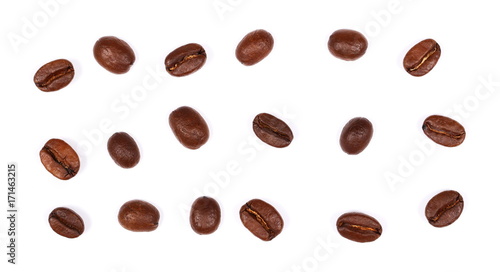 pile coffee beans isolated on white background and texture  top view  