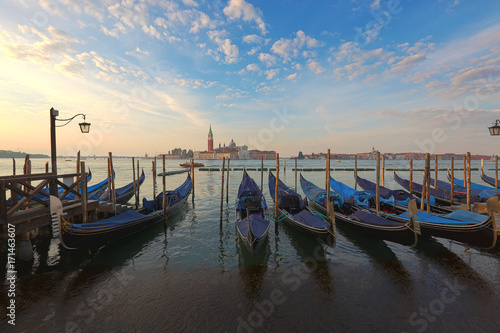 Venetian gondolas at sunrise