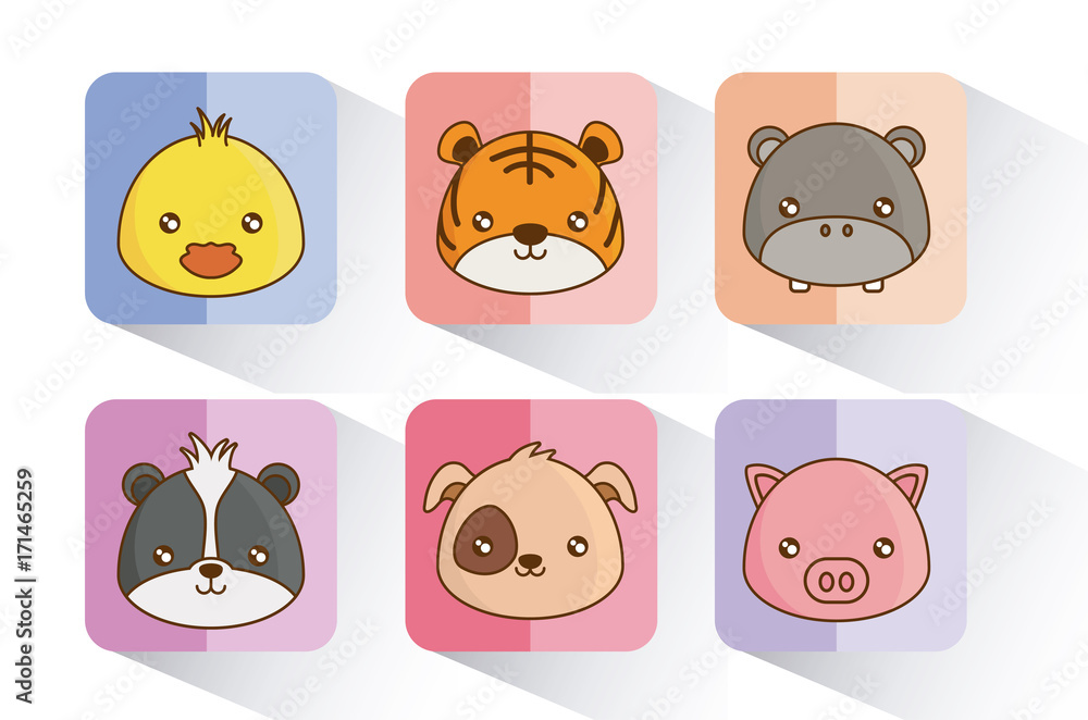 Obraz premium cute animals icons over colorful squares and white background vector illustration