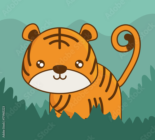 cute tiger icon over colorful background vector illustration