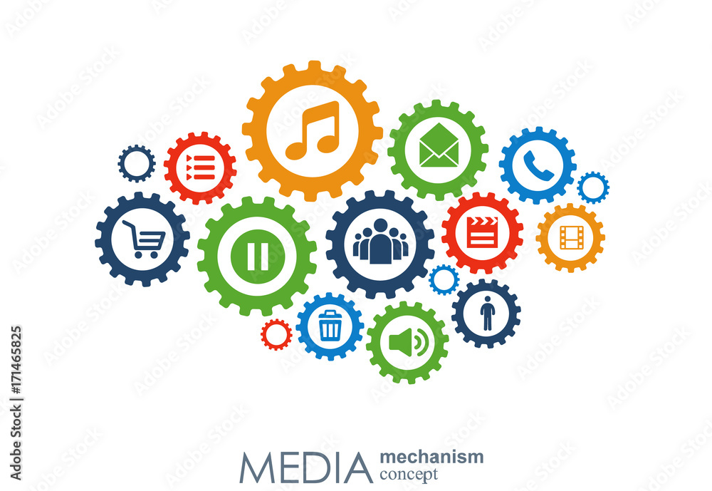 Media mechanism concept. Growth abstract background with integrated meta balls, integrated icon for digital, strategy, internet, network, connect, communicate, technology, global concepts Media mechanism concept. Growth abstract background with integrated meta balls, integrated icon for digital, strategy, internet, network, connect, communicate, technology, global concepts