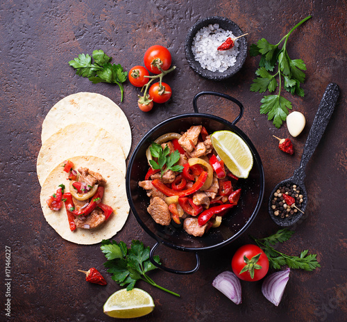 Fajitas with peppers for cooking Mexican tacos
