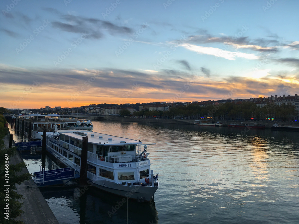 beautiful sunset at a river in Lyon, France beautiful sunset at a river in Lyon, France