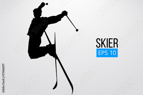 Silhouette of skier jumping isolated. Vector illustration