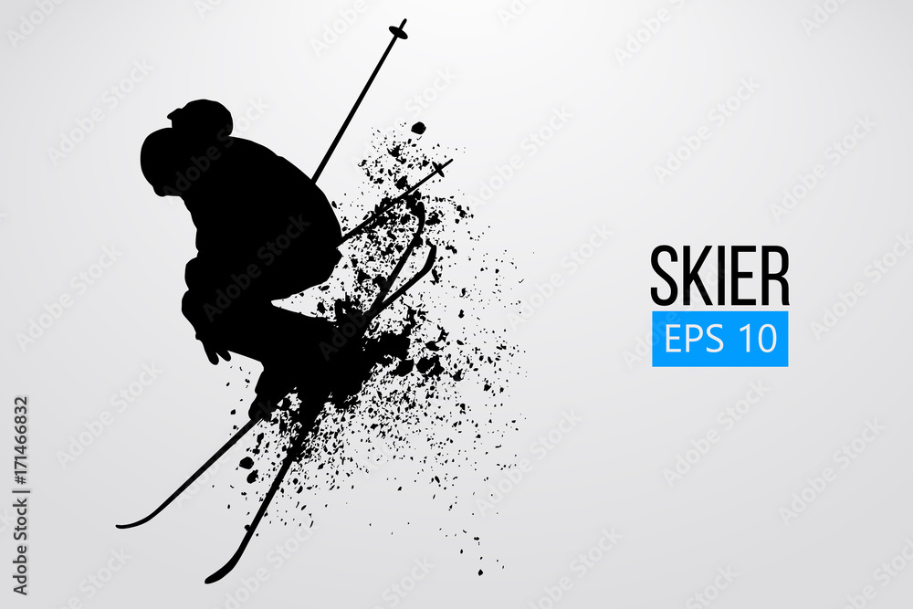 Silhouette of skier jumping isolated. Vector illustration - obrazy, fototapety, plakaty 