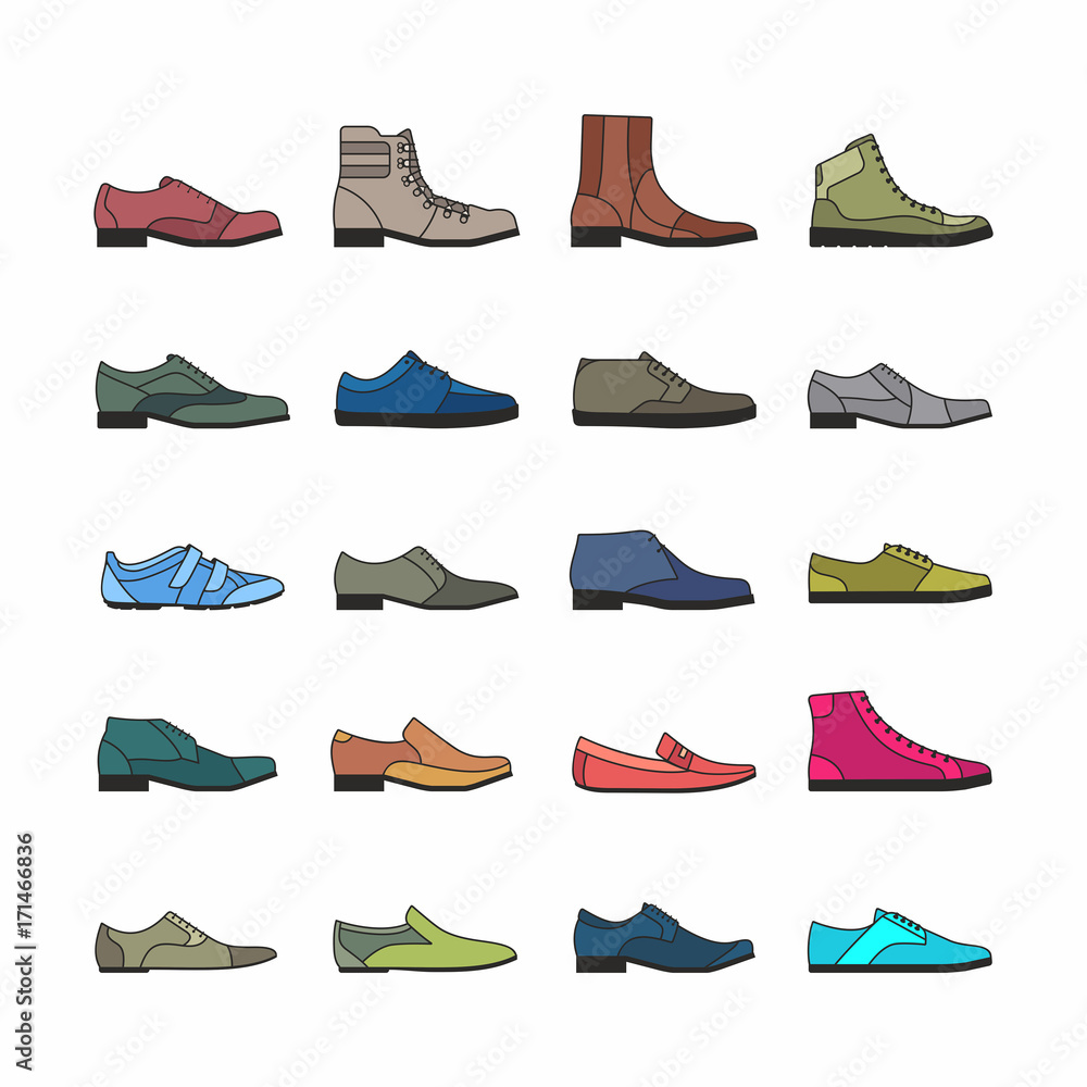 Set of colorful shoes isolated from white background Set of colorful shoes isolated from white background