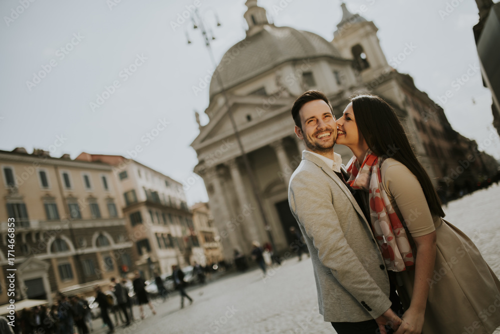 Loving couple in Rome , Italy
