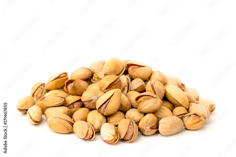 Pistachios on a white