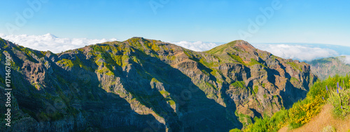 View of mountains on the route Pico Areeiro - Pico Ruivo, Madeira Island, Portugal, Europe.