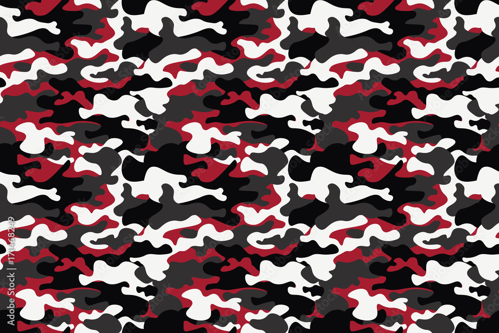 Horizontal banner seamless camouflage pattern background. Classic clothing  style masking camo repeat print. Red, white, brown black colors forest  texture. Design element. Vector illustration. Stock Vector | Adobe Stock