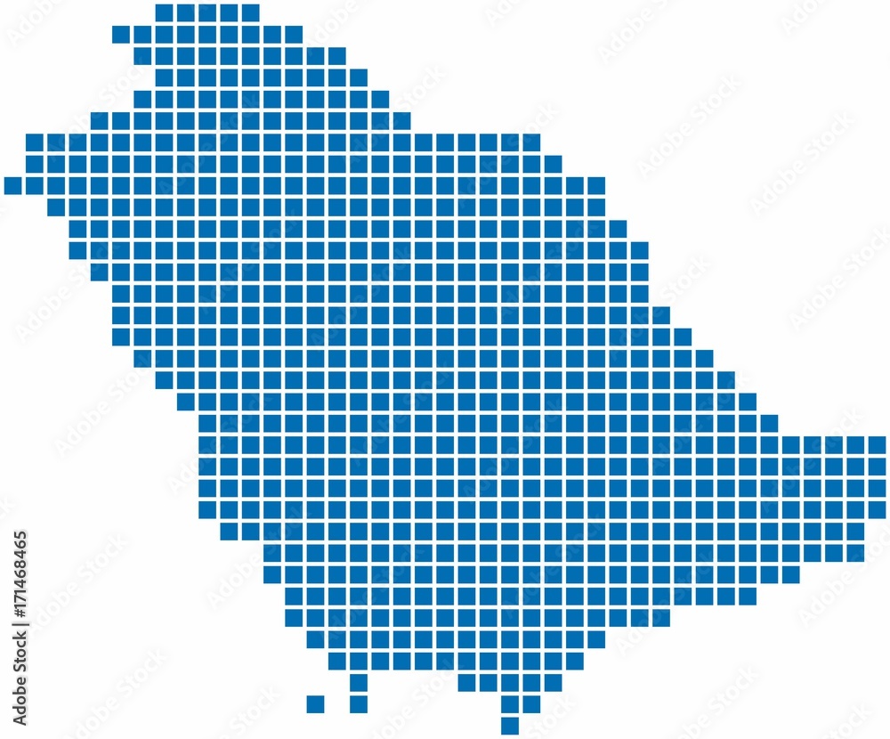 Blue square shape Saudi Arabia map on white background. Vector illustration.