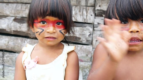 Cute Native Brazilian Child from Tupi Guarani Tribe, Brazil