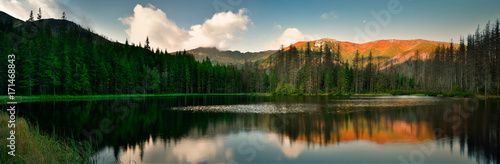 Panoramic view of Smreczynski pond in Tatra mountain