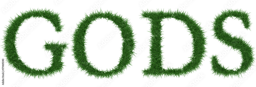 Gods - 3D rendering fresh Grass letters isolated on whhite background. Gods - 3D rendering fresh Grass letters isolated on whhite background.