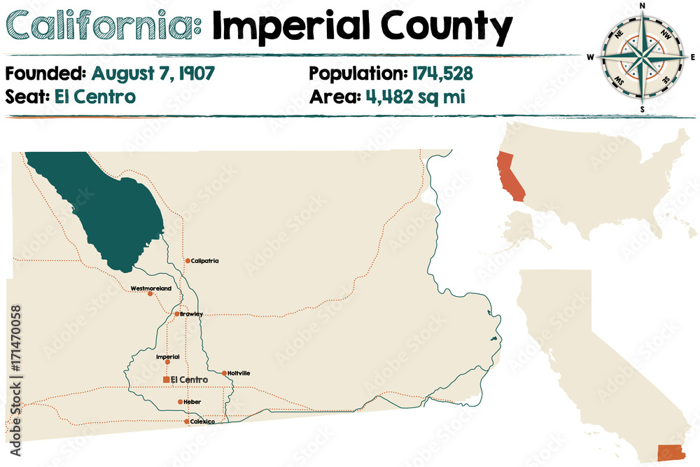 Large and detailed map of California - Imperial county.