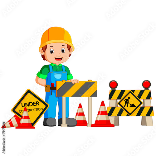  worker with construction sign