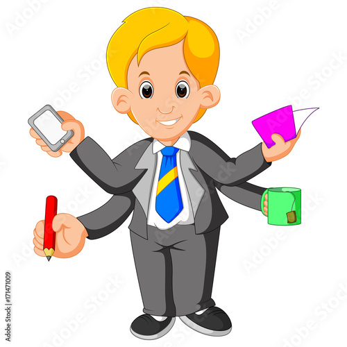 Businessman with multi tasking and multi skill