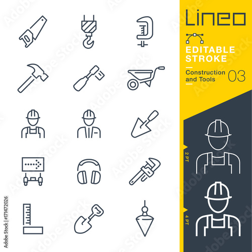 Lineo Editable Stroke - Construction and Tools line icons
Vector Icons - Adjust stroke weight - Expand to any size - Change to any colour
