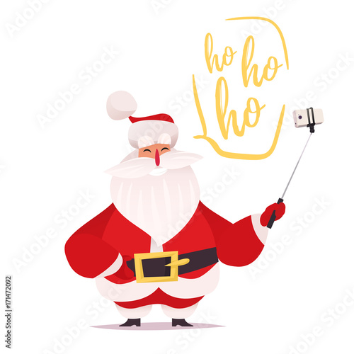 Santa Claus making selfie and laughing