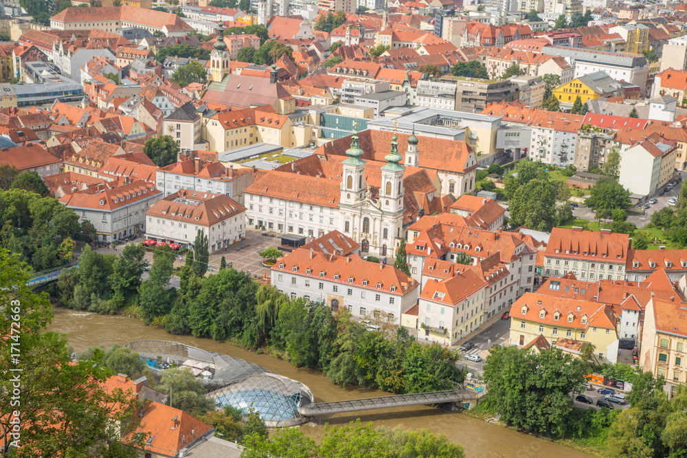 Obraz premium Panorama und Sehenswürdigkeiten von Graz, Hauptstadt der Steiermark, Österreich
