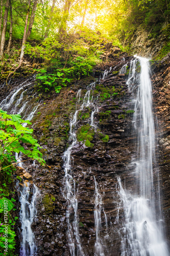 Mountain waterfall Guk in the wood. Ukrainian Carpathians. © Serhiy Shullye