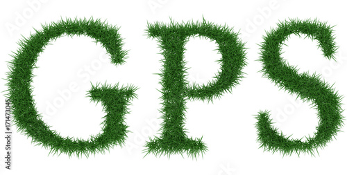 Gps - 3D rendering fresh Grass letters isolated on whhite background.