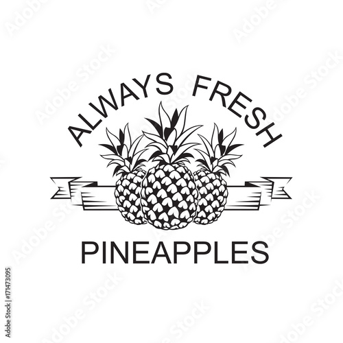black emblem of pineapple tropical fruit with ribbon