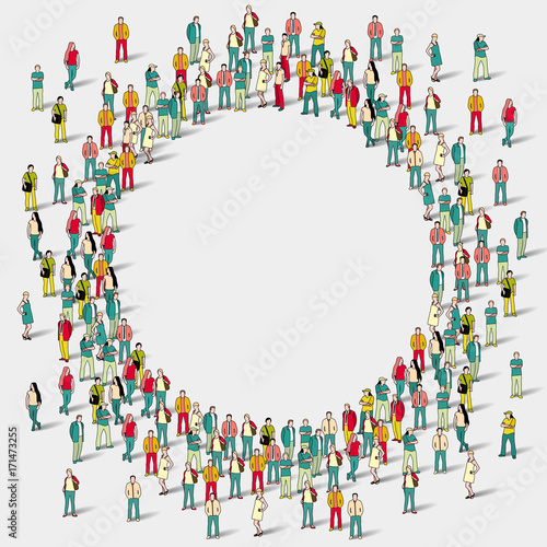 Large group of people in the shape of circle.