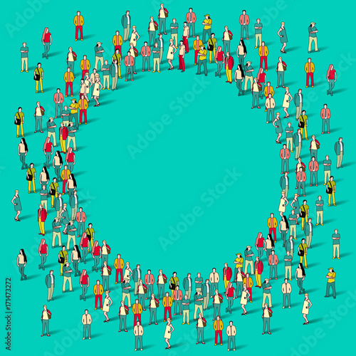 Large group of people in the shape of circle.
